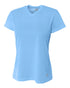 A4 Women's Short Sleeve V-Neck Birds Eye Mesh Tee (NW3254), Color 'Light Blue'